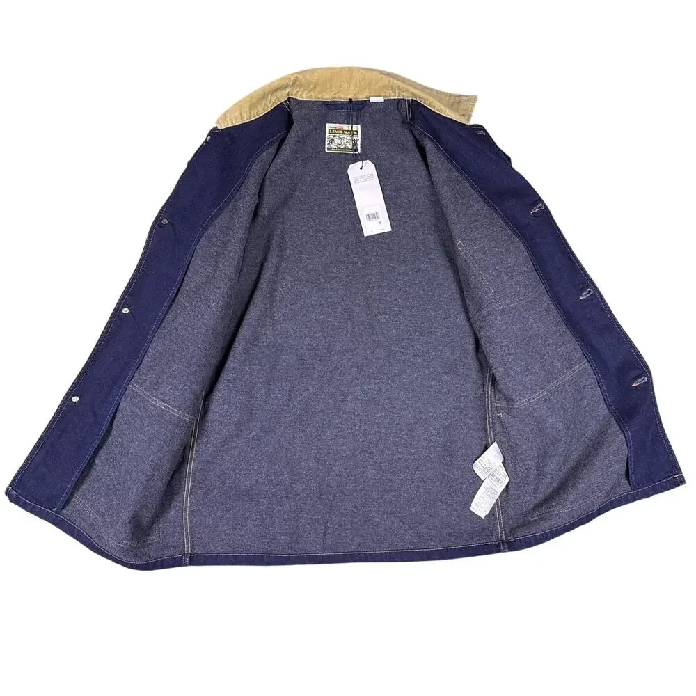 Levi's Denim Chore Coat Cypress Mens Small Dark Indigo‎ Rinse Mid Length Button